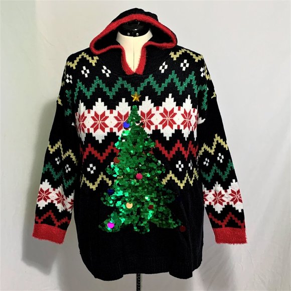 Celebrate Together Sweaters Ugly Christmas Sweater Hooded Sequin